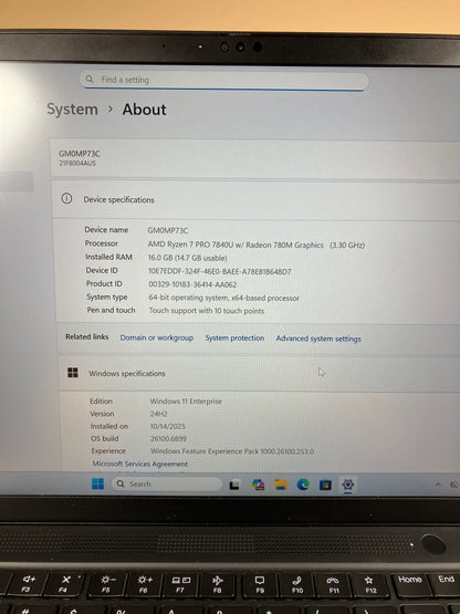 Lenovo ThinkPad T14S GEN 4 14" Ryzen 7 Pro 7840U 3.3GHz 16GB RAM 512GB SSD