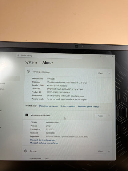Dell Precision 7680 16"  i7-13850HX 2.1GHz 64GB RAM 512GB SSD RTX 1000