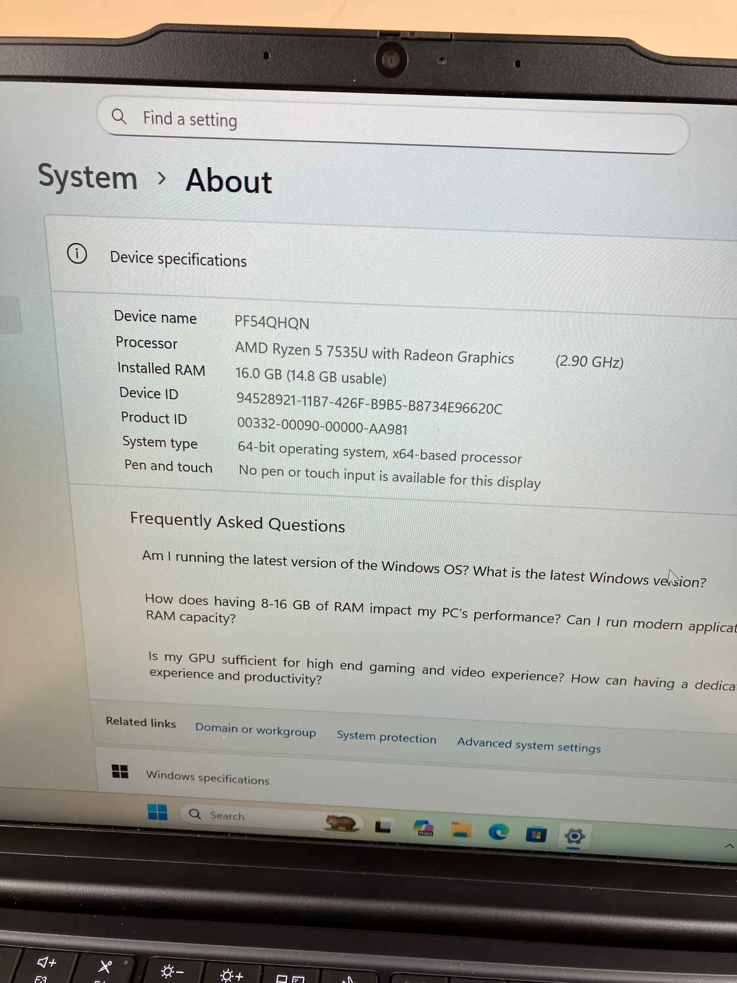 Lenovo ThinkPad E14 GEN 6 14" Ryzen 5 7535U 2.9GHz 16GB RAM 256GB SSD