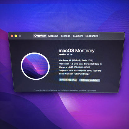 2015 Apple MacBook Air 13.3" i5 1.1GHz 4GB RAM 256GB SSD Silver A1466