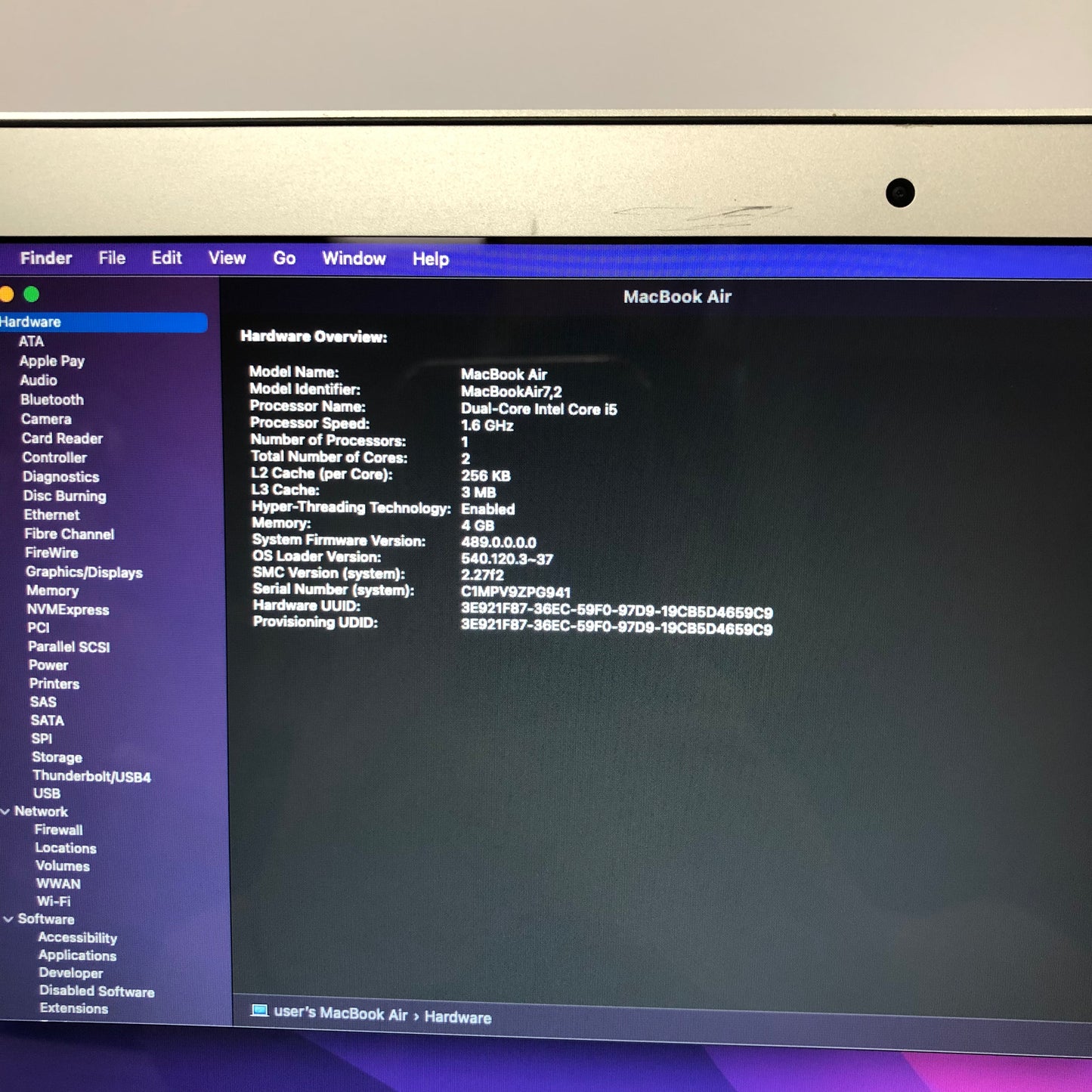 2015 Apple MacBook Air 13.3" i5 1.1GHz 4GB RAM 256GB SSD Silver A1466