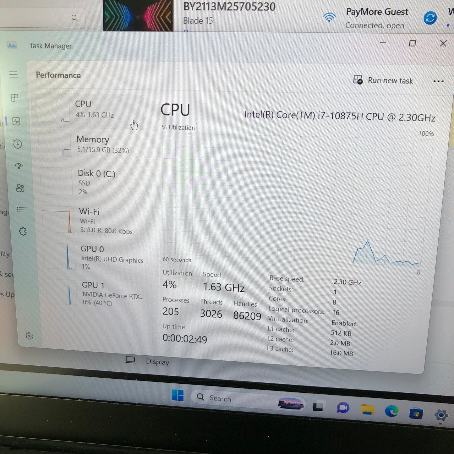 Razer Blade 15 Advanced RZ09-0367 15.6" i7-10875H 2.3GHz 16GB RAM 1TB SSD 