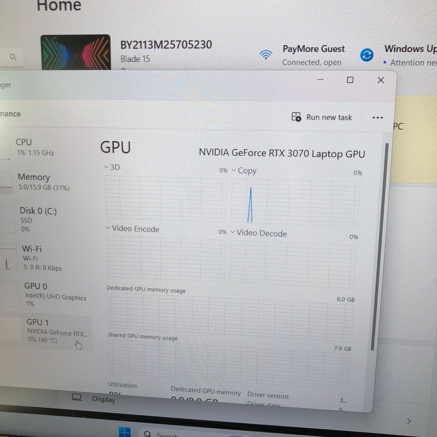 Razer Blade 15 Advanced RZ09-0367 15.6" i7-10875H 2.3GHz 16GB RAM 1TB SSD 