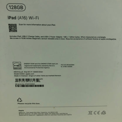 WiFi Only Apple iPad 11" (A16) 128GB 18.5 Silver MD3Y4LL/A w Box