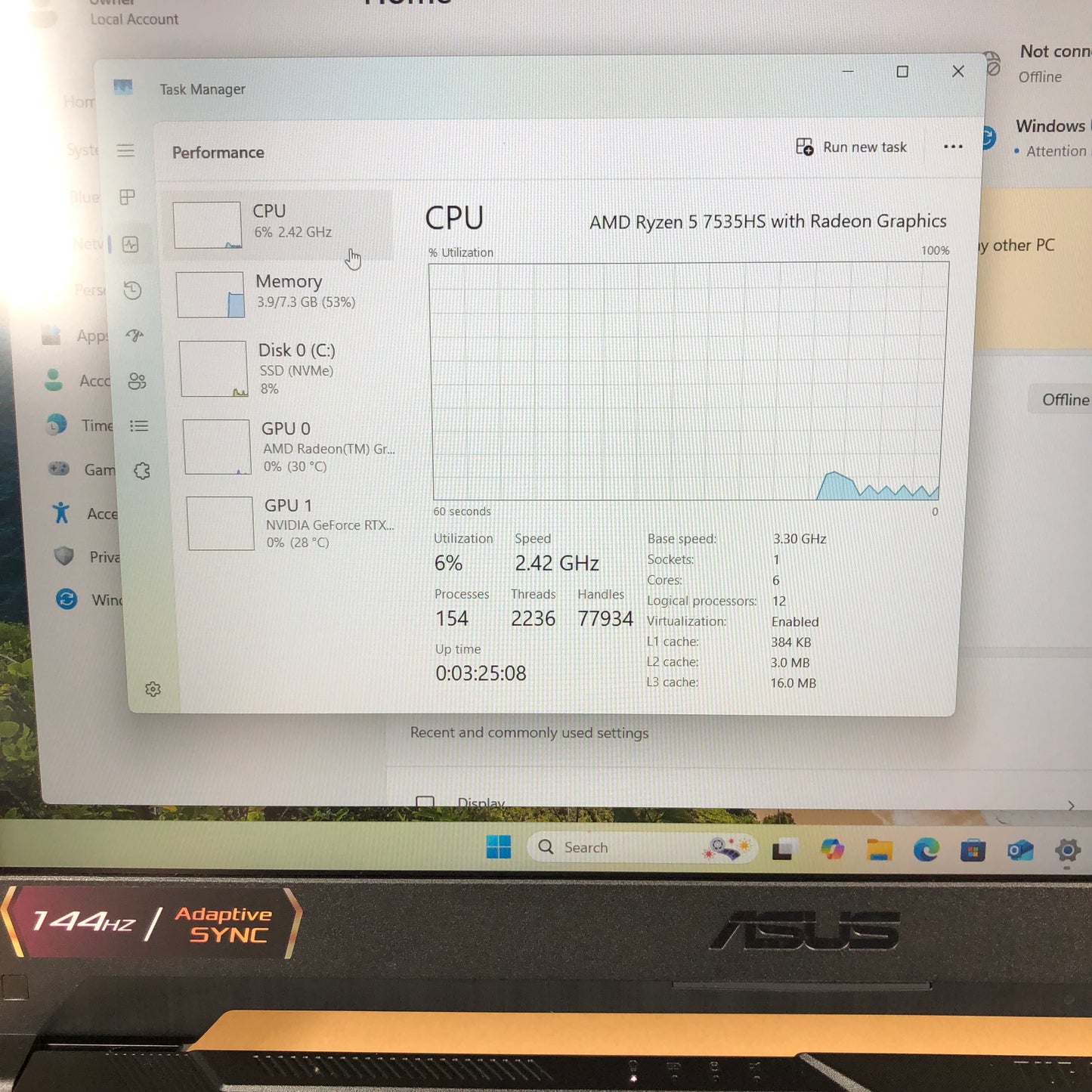 ASUS TUFGAMING A15 15.6" RYZEN 5 7537HS 3.3GHz 8GB RAM 512GB SSD GeForce RTX 2050