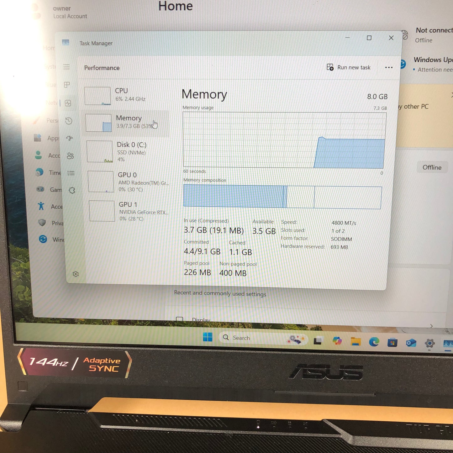 ASUS TUFGAMING A15 15.6" RYZEN 5 7537HS 3.3GHz 8GB RAM 512GB SSD GeForce RTX 2050