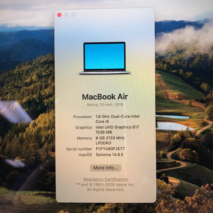 2018 Apple MacBook Air 13.3" i5 1.6GHz 8GB RAM 128GB SSD Space Gray A1932