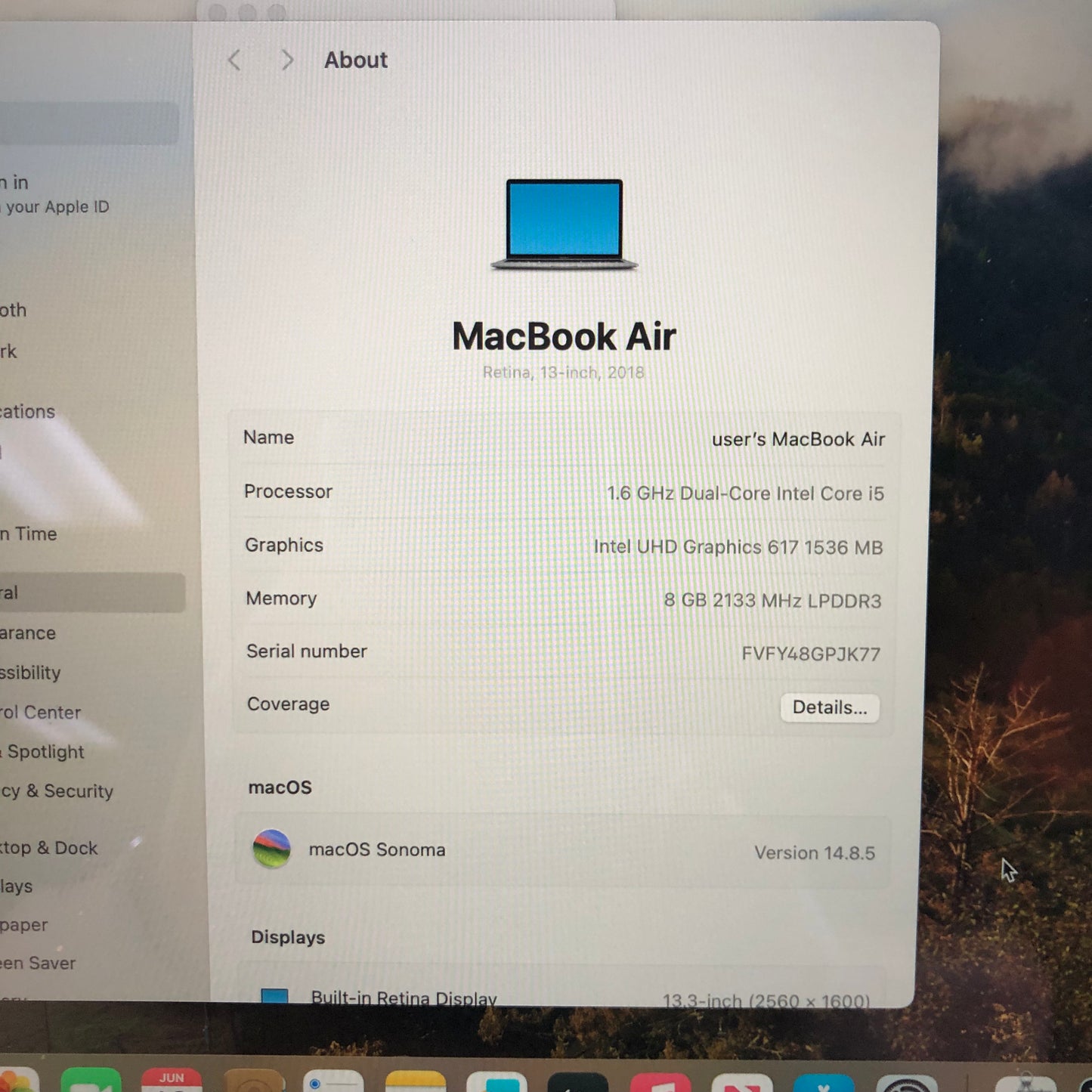 2018 Apple MacBook Air 13.3" i5 1.6GHz 8GB RAM 128GB SSD Space Gray A1932