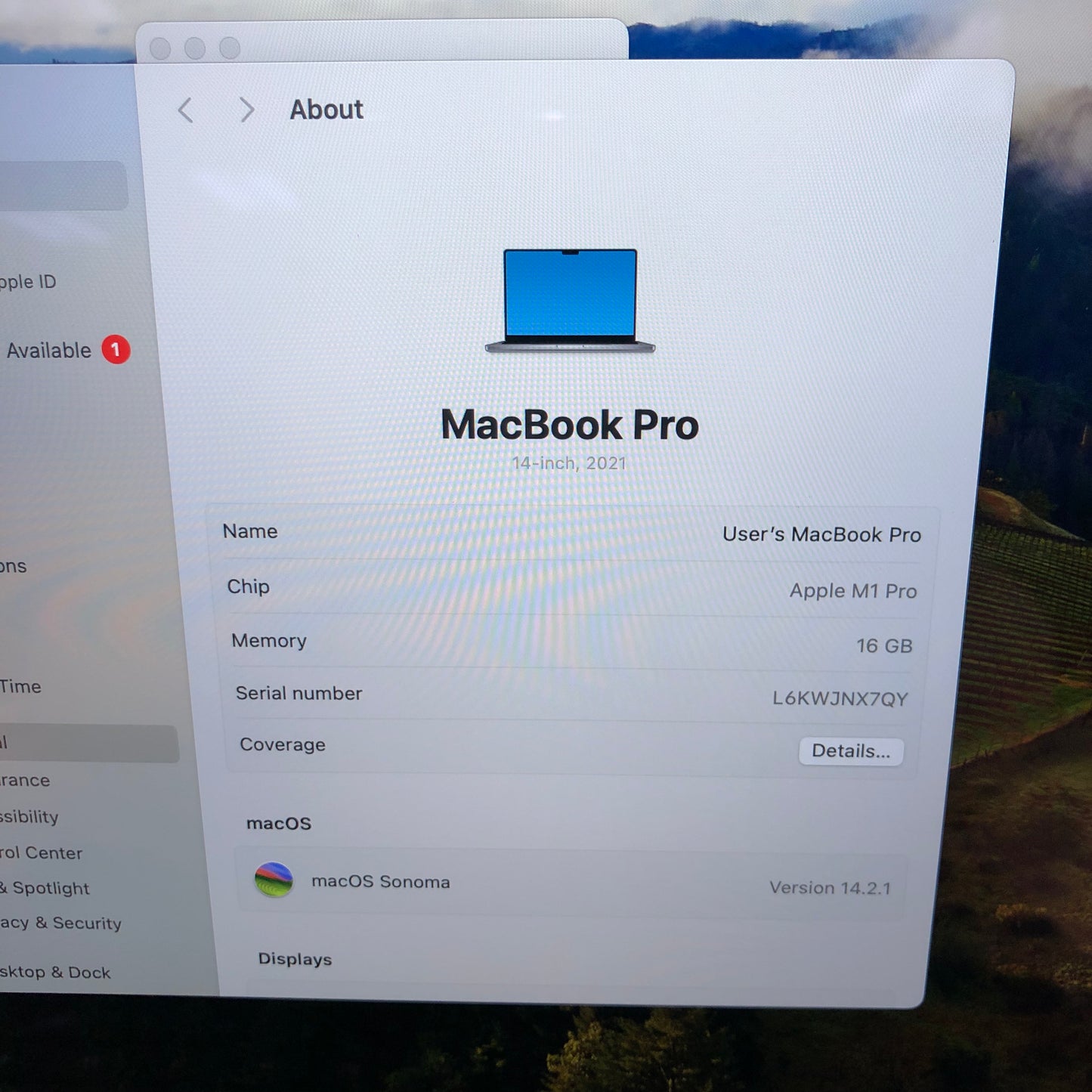 2021 Apple MacBook Pro 14" M1 Pro 14C GPU 3.2GHz 16GB RAM 512GB SSD A2442