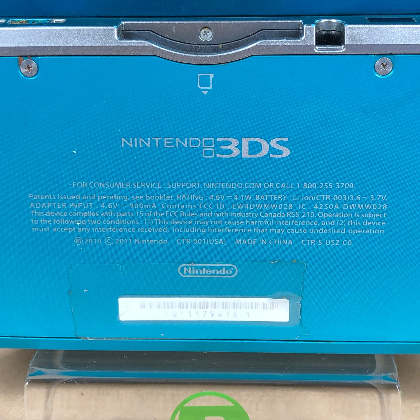 Nintendo 3DS Handheld Game Console Only CTR-001 Aqua Blue Charge Port
