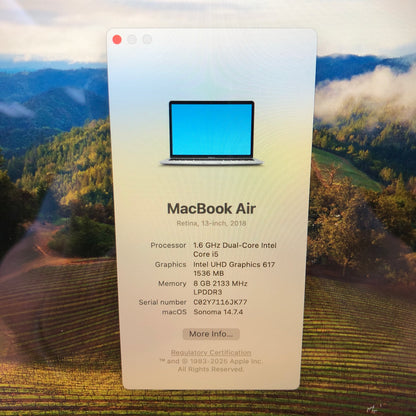 2018 Apple MacBook Air 13.3" i5 1.6GHz 8GB RAM 128GB SSD Space Gray A1932
