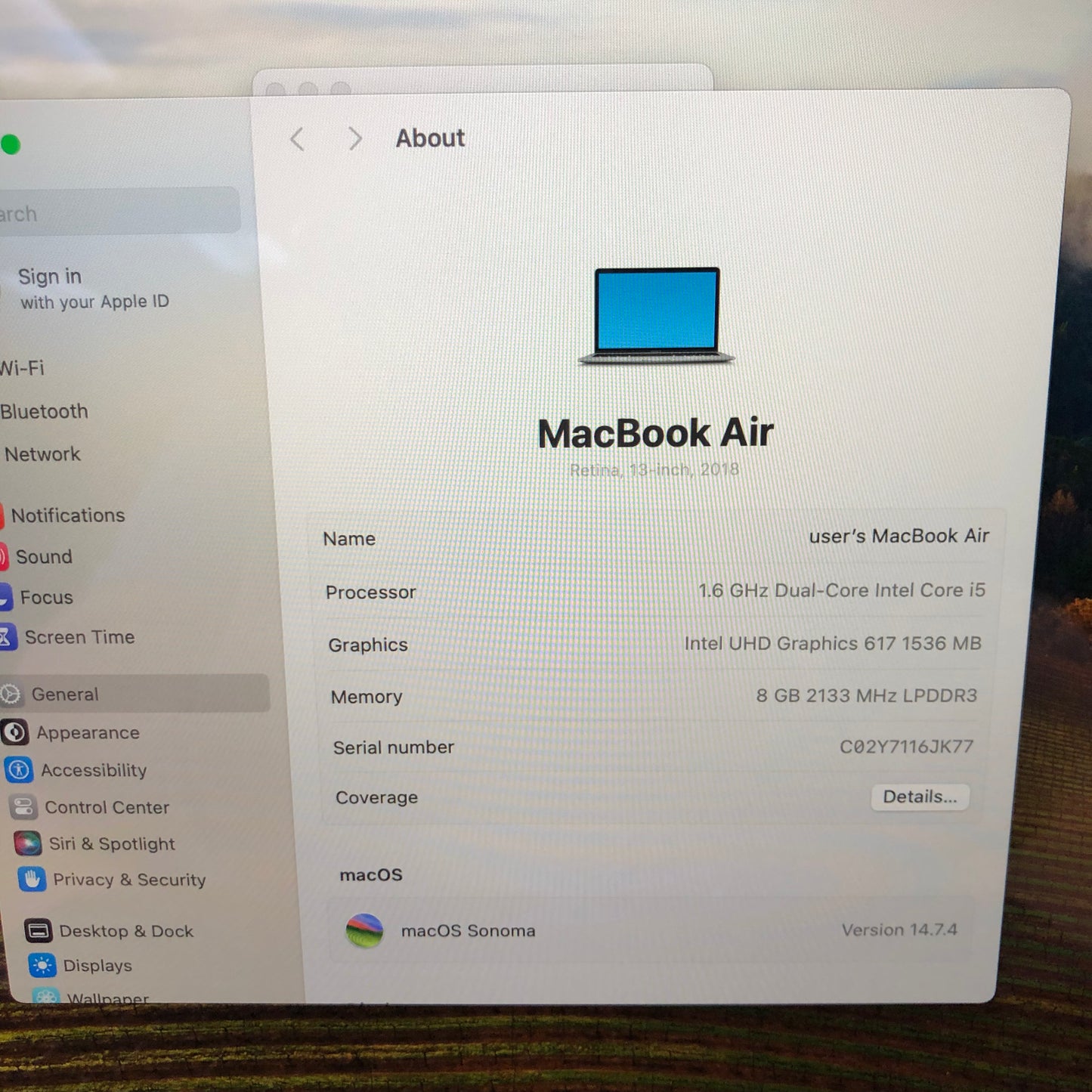 2018 Apple MacBook Air 13.3" i5 1.6GHz 8GB RAM 128GB SSD Space Gray A1932