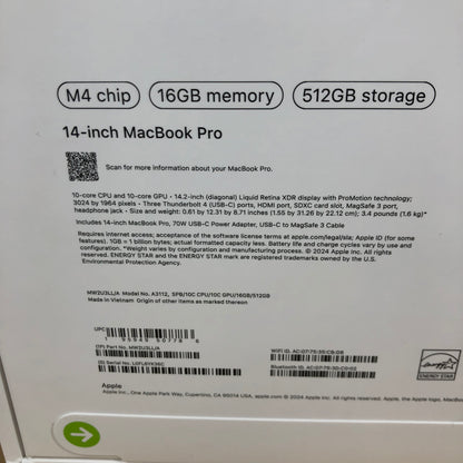 New 2024 Apple MacBook Air 14" M4 10C GPU 4.5GHz 16GB RAM 512GB SSD MW2U3LL/A