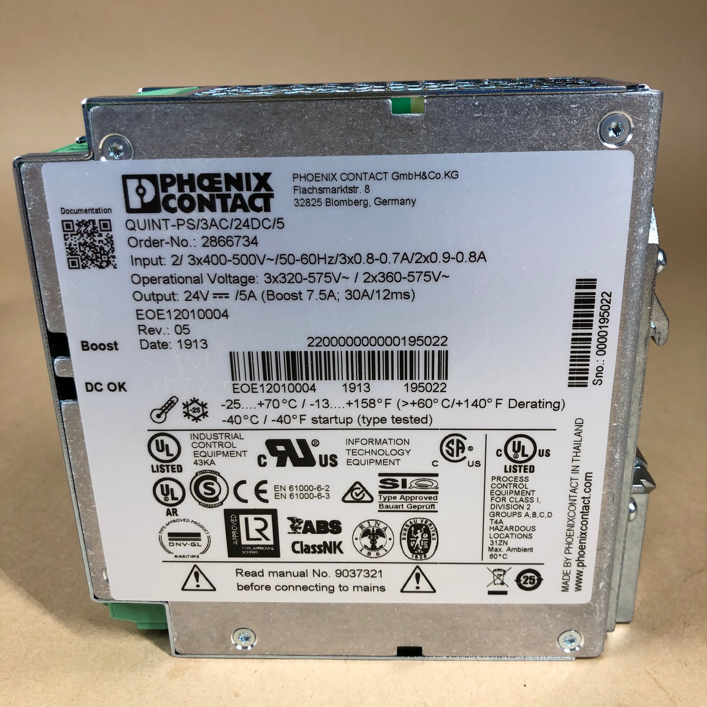 New Pheonix Contact PS/3AC/24DC/5 2866734 Primary Switched Quint Power Supply