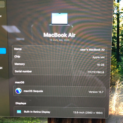 2025 Apple MacBook Air 13.3" M4 8C GPU 4.5GHz 16GB RAM 256GB SSD A3240