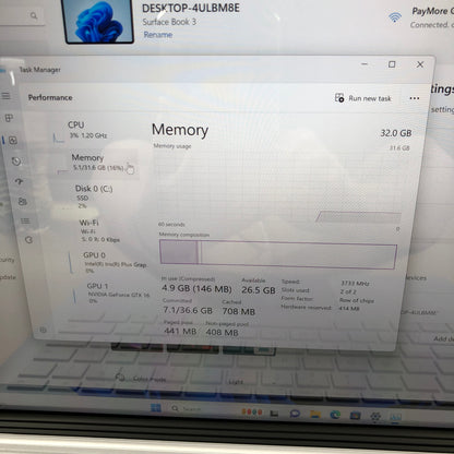 Microsoft Surface Book 3 13" i7-1065G7 1.5GHz 32GB RAM 512GB SSD GTX1650MaxQ