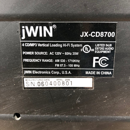Vintage JWIN JX-CD8700 Vertical Position CD AM/FM Player with Speakers