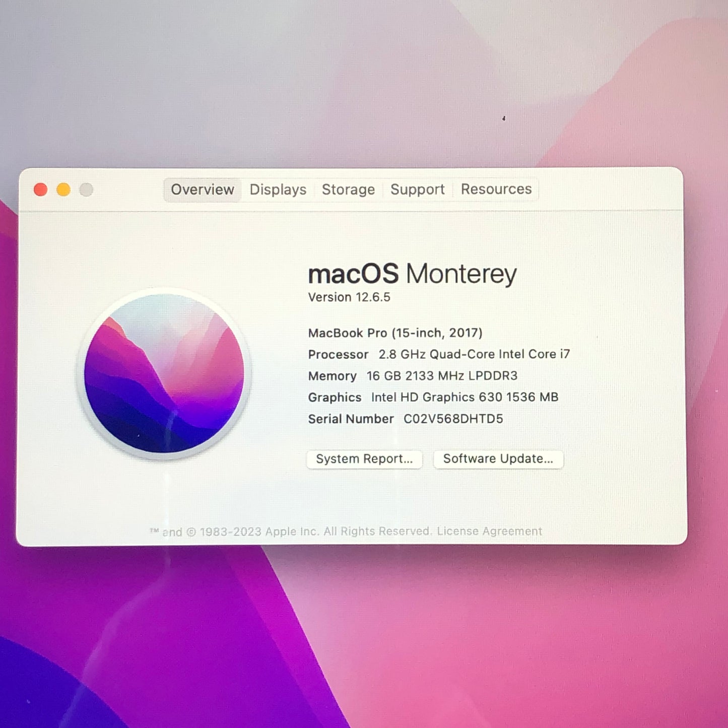 2017 Apple MacBook Pro 15" i7 2.8GHz 16GB RAM 256GB SSD Space Gray A1707