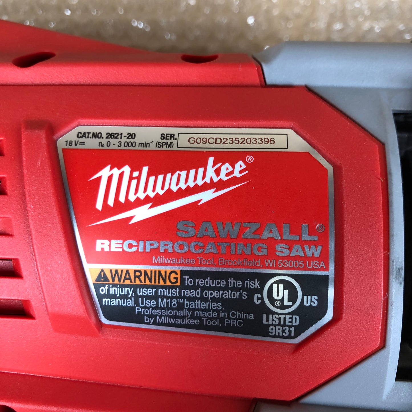Milwaukee 2621-20 M18 12V Sawzall Reciprocating Saw Tool Only