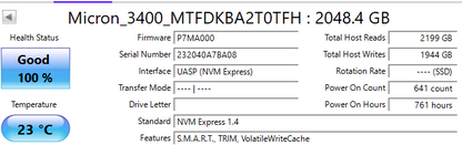 Micron  2280mm 3400 2TB M.2 NVMe Gen 4.0 x 4 SSD MTFDKBA2T0TFH SSD